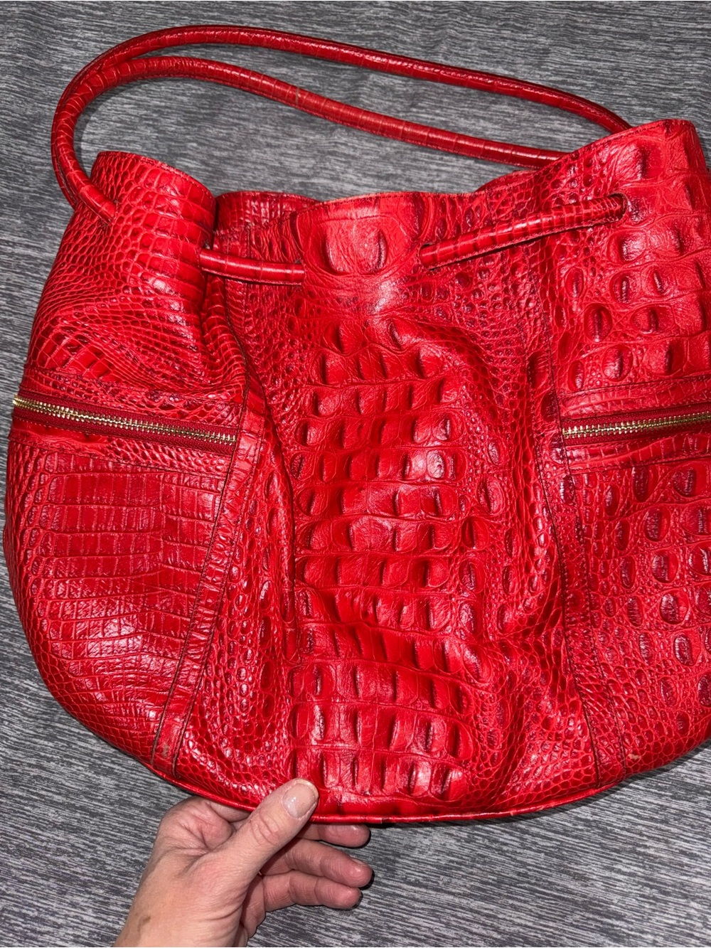 Brahmin Red Croc-Embossed Trina Drawstring Bucket Bag - Picture 6 of 6